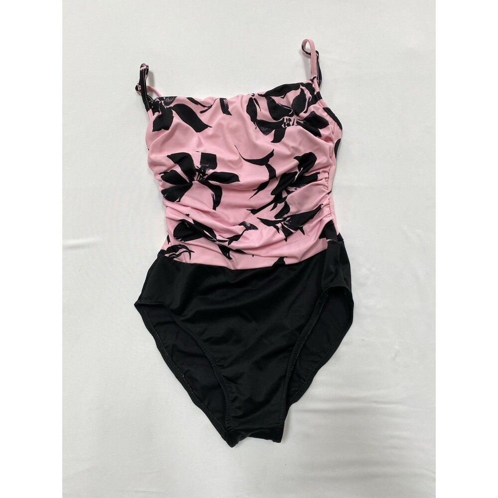 Miraclesuit Womens 8L Long Torso Pink Black Floral One Piece Swimsuit